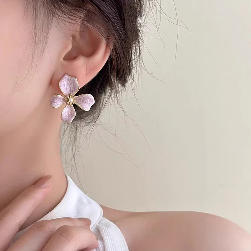 Boucles D’Oreilles Avec Fleur Émaillée  Femme | Bijoux Soirée Bijoux Bijoux Soirée