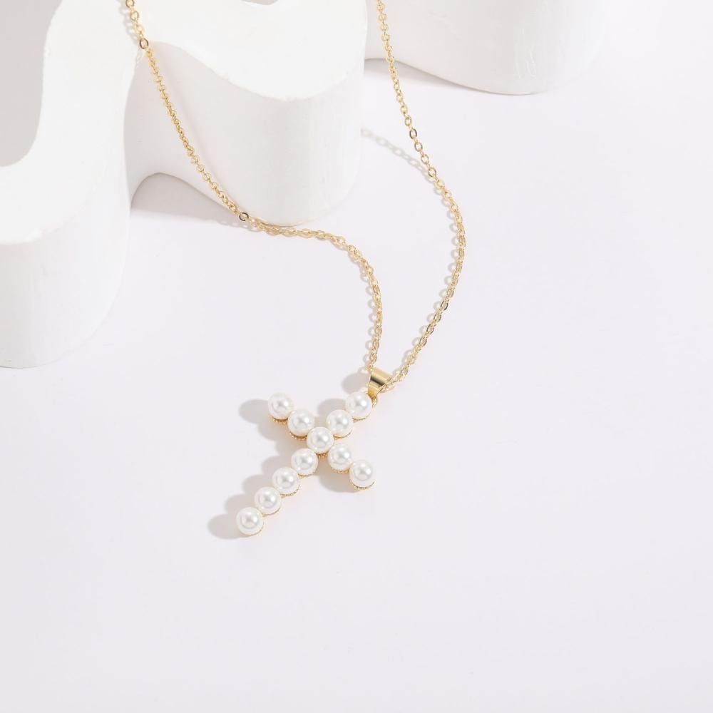 Collier Pendentif Croix Avec Perles  Femme | Colliers Bijoux Colliers